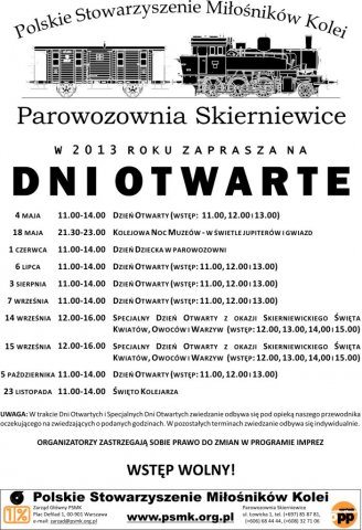 Dni Otwarte w Parowozowni Skierniewice, sezon 2013