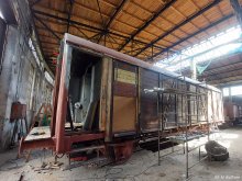 Podstacja trakcyjna ASEA, renowacja wagonu rozdzielni, stan na kwiecień 2024.